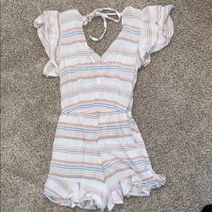 American Eagle Outfitters White Romper with Blue and Peach Stripes